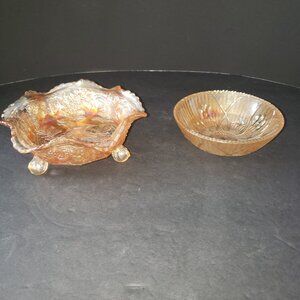 Antique Fenton Carnival Glass Panther 5" Berry Bowl & Jeannette 4" Iris 4" Berry